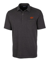 Oklahoma State Cowboys Cutter & Buck Advantage Tri-Blend Jersey Mens Pocket Polo Black Heather Mannequin