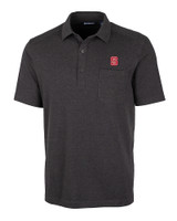 NC State Wolfpack Cutter & Buck Advantage Tri-Blend Jersey Mens Pocket Polo Black Heather Mannequin