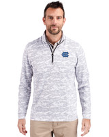 North Carolina Tar Heels Cutter & Buck Traverse Stretch Eco Camo Print Quarter Zip Mens Pullover Charcoal Front