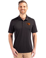 Oregon State Beavers Cutter & Buck Prospect Eco Textured Stretch Recycled Mens Short Sleeve Polo Black Front