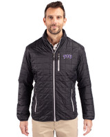 TCU Horned Frogs Cutter & Buck Rainier PrimaLoft® Mens Eco Insulated Full Zip Puffer Jacket Black Front