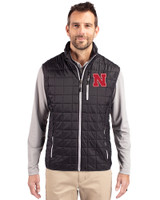 Nebraska Cornhuskers Cutter & Buck Rainier PrimaLoft® Mens Eco Insulated Full Zip Puffer Vest Black Front