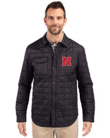 Nebraska Cornhuskers Cutter & Buck Rainier PrimaLoft® Mens Eco Insulated Quilted Shirt Jacket Black Front