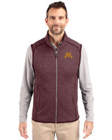 Minnesota Golden Gophers Cutter & Buck Mainsail Sweater-Knit Mens Full Zip Vest Bordeaux Heather Front