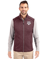 Texas A&M Aggies Cutter & Buck Mainsail Sweater-Knit Mens Full Zip Vest Bordeaux Heather Front