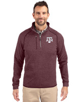 Texas A&M Aggies Cutter & Buck Mainsail Sweater-Knit Mens Half Zip Pullover Jacket Bordeaux Heather Front