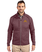 Minnesota Golden Gophers Cutter & Buck Mainsail Sweater-Knit Mens Full Zip Jacket Bordeaux Heather Front