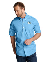 North Carolina Tar Heels Cutter & Buck Epic Easy Care Nailshead Mens Short Sleeve Dress Shirt Atlas Light Blue Front