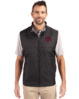 Texas A&M Aggies Cutter & Buck Stealth Hybrid Quilted Mens Big and Tall Windbreaker Vest Black Front