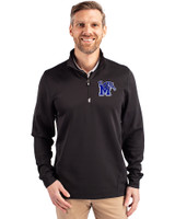 Memphis Tigers Cutter & Buck Traverse Stretch Eco Quarter Zip Mens Big and Tall Pullover Black Front