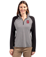 NC State Wolfpack Cutter & Buck Forge Tonal Stripe Stretch Half Zip Womens Top Black Front