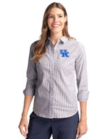 Kentucky Wildcats Cutter & Buck Stretch Oxford Stripe Womens Long Sleeve Dress Shirt Charcoal Front