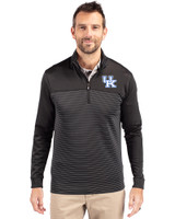 Kentucky Wildcats Cutter & Buck Traverse Recycled Smooth Stretch Mens Big & Tall Stripe Quarter Zip Pullover Black Front