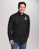 Appalachian State Mountaineers Cutter & Buck Epic Easy Care Fine Twill Mens Long Sleeve Dress Shirt Black Front