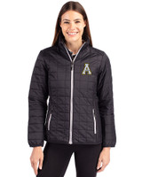 Appalachian State Mountaineers Cutter & Buck Rainier PrimaLoft®  Womens Eco Insulated Full Zip Puffer Jacket Black Front