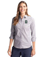 Dartmouth Big Green Cutter & Buck Stretch Oxford Stripe Womens Long Sleeve Dress Shirt Charcoal Front