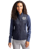 Utah State Aggies Cutter & Buck Stealth Hybrid Quilted Womens Full Zip Windbreaker Jacket Liberty Navy Front