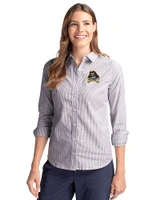 East Carolina Pirates Cutter & Buck Stretch Oxford Stripe Womens Long Sleeve Dress Shirt Charcoal Front