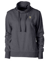 Navy Midshipmen Cutter & Buck Saturday Cotton Blend Womens Funnel Neck Sweatshirt Charcoal Heather Mannequin
