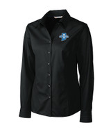 Indiana State Sycamores Cutter & Buck Epic Easy Care Fine Twill Womens Long Sleeve Dress Shirt Black Mannequin
