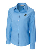 Tulane Green Wave Cutter & Buck Epic Easy Care Fine Twill Womens Long Sleeve Dress Shirt Atlas Light Blue Mannequin
