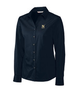 Navy Midshipmen Cutter & Buck Epic Easy Care Fine Twill Womens Long Sleeve Dress Shirt Navy Blue Mannequin