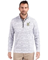 Navy Midshipmen Cutter & Buck Traverse Recycled Smooth Stretch Mens Camo Quarter Zip Pullover Charcoal Front