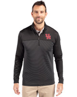 Houston Cougars Cutter & Buck Traverse Recycled Smooth Stretch Mens Big & Tall Stripe Quarter Zip Pullover Black Front