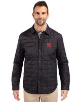 Rutgers Scarlet Knights Cutter & Buck Rainier PrimaLoft® Mens Big and Tall Eco Insulated Quilted Shirt Jacket Black Front