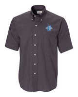 Indiana State Sycamores Cutter & Buck Epic Easy Care Nailshead Mens Big and Tall Short Sleeve Dress Shirt Black Mannequin