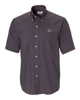 Miami Hurricanes Cutter & Buck Epic Easy Care Nailshead Mens Short Sleeve Dress Shirt Black Mannequin