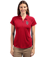 St Johns Red Storm Cutter & Buck Forge Stretch Womens Short Sleeve Polo Cardinal Red Front