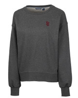 St Johns Red Storm Cutter & Buck Saturday Cotton Blend Womens Crew Neck Sweatshirt Charcoal Heather Mannequin