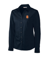 Syracuse Orange Cutter & Buck Epic Easy Care Fine Twill Womens Long Sleeve Dress Shirt Navy Blue Mannequin