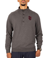 St Johns Red Storm Cutter & Buck Saturday Cotton Blend Mens Mock Pullover Sweatshirt Charcoal Heather Front