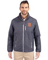 Syracuse Orange Cutter & Buck Rainier PrimaLoft® Mens Eco Insulated Full Zip Puffer Jacket Anthracite Melange Front