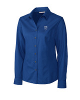 Emory Eagles Cutter & Buck Epic Easy Care Fine Twill Womens Long Sleeve Dress Shirt French Blue Mannequin