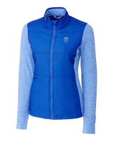 Emory Eagles Cutter & Buck Stealth Hybrid Quilted Womens Full Zip Windbreaker Jacket Chelan Blue Mannequin