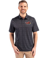 Illinois State Redbirds Cutter & Buck Pike Micro Floral Print Stretch Mens Polo Black Front