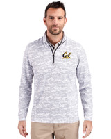 Cal Golden Bears Cutter & Buck Traverse Stretch Eco Camo Print Quarter Zip Mens Pullover Charcoal Front