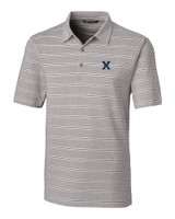 Xavier Musketeers Cutter & Buck Forge Epic Confidence Recycled Heathered Stripe Stretch Mens Polo Polished Medium Gray Mannequin