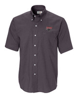 Clark Atlanta Panthers Cutter & Buck Epic Easy Care Nailshead Mens Short Sleeve Dress Shirt Black Mannequin