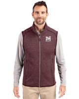 Morehouse Maroon Tigers Cutter & Buck Mainsail Sweater-Knit Mens Full Zip Vest Bordeaux Heather Front