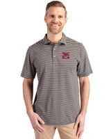 Morehouse Maroon Tigers Cutter & Buck Virtue Eco Pique Stripe Recycled Mens Polo Black Front