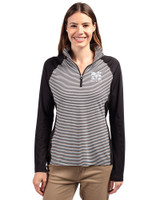 Morehouse Maroon Tigers Cutter & Buck Forge Tonal Stripe Stretch Half Zip Womens Top Black Front