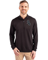 Chicago White Sox Cutter & Buck Virtue Eco Pique Recycled Quarter Zip Mens Pullover Black Front