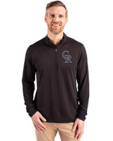 Colorado Rockies Cutter & Buck Virtue Eco Pique Recycled Quarter Zip Mens Pullover Black Front