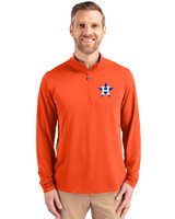 Houston Astros Cutter & Buck Virtue Eco Pique Recycled Quarter Zip Mens Pullover College Orange Front