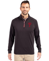 Philadelphia Phillies Cutter & Buck Adapt Eco Knit Stretch Recycled Mens Big and Tall Quarter Zip Pullover Black/Red Front
