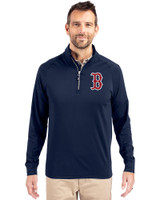 Boston Red Sox Cutter & Buck Adapt Eco Knit Stretch Recycled Mens Big and Tall Quarter Zip Pullover Navy Blue Front